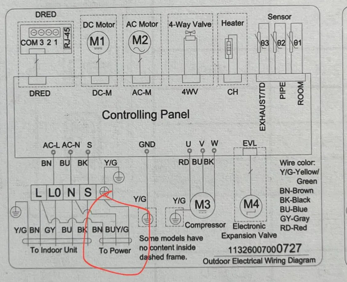 Outdoor AC electrical wiring diagram used for AC replacement assessment in Dubai Outdoor AC electrical wiring diagram used for AC replacement assessment in Dubai