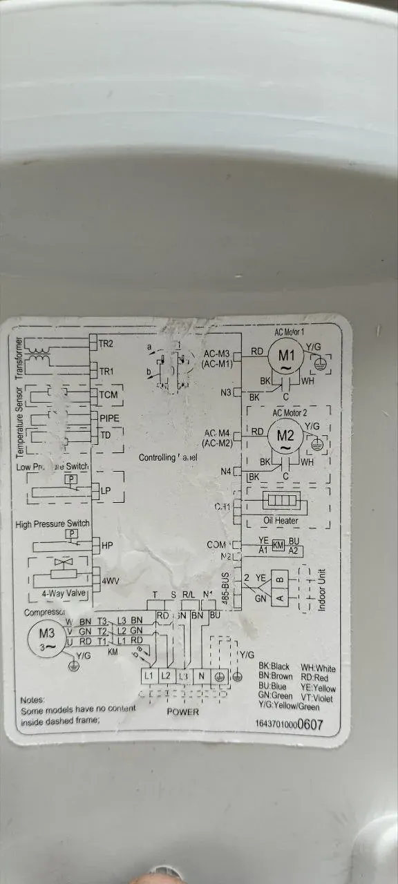 Photo of an AC wiring or service reference diagram used for service records and checklist review